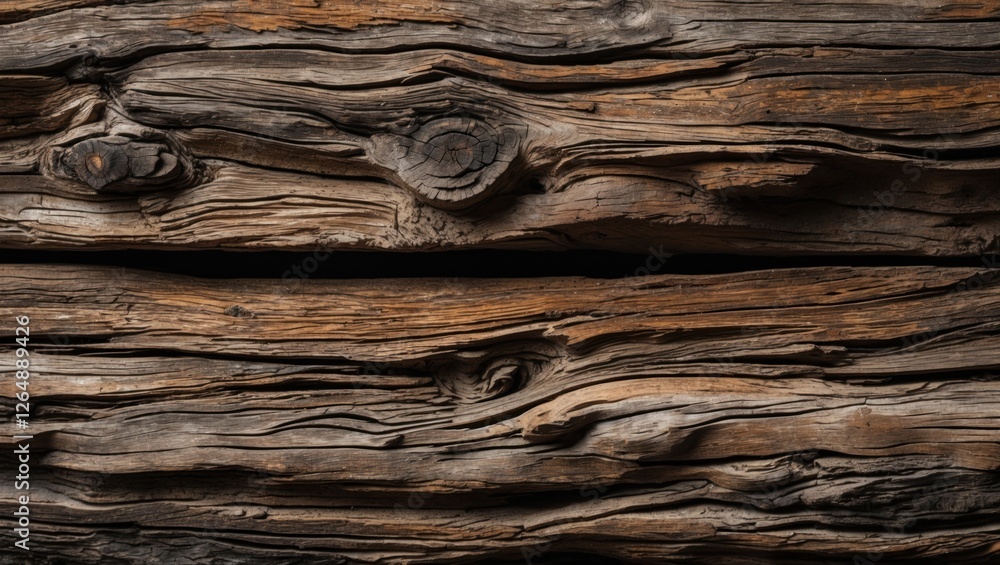 Poster Textured weathered wooden planks background with deep grooves and knots creating a rustic aesthetic suitable for various design applications