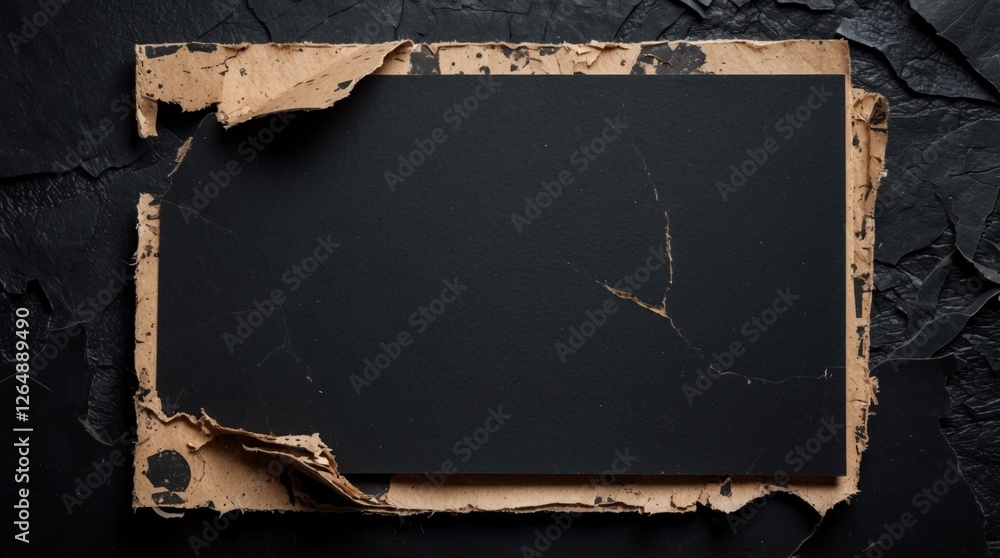 Poster Torn vintage paper frame on black textured background with ample copy space for text placement