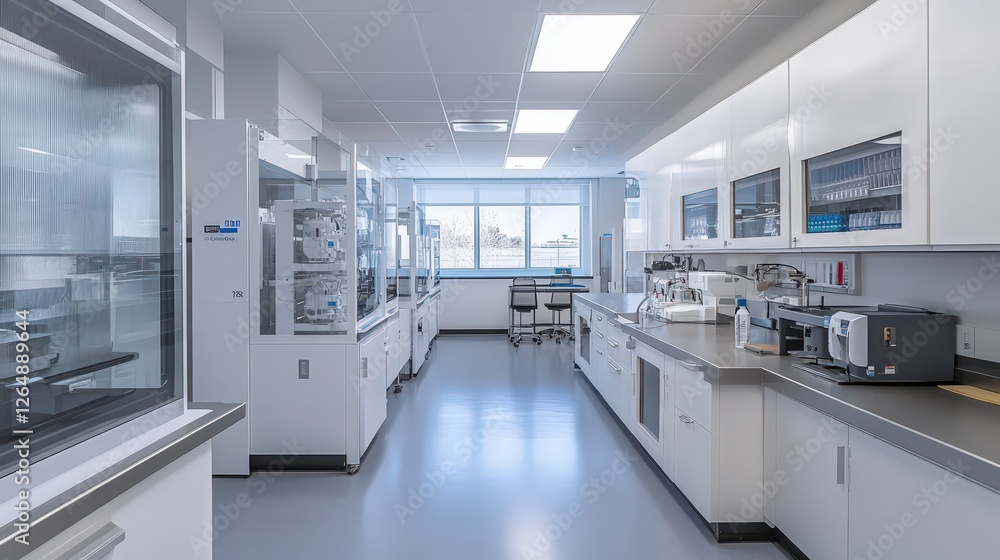 Poster a medical science lab where researchers develop vaccines, working with pathogens and using advanced 