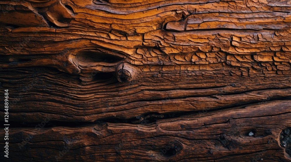 Aufkleber close-up texture of weathered wooden surface with deep cracks and grooves in rich brown tones and na