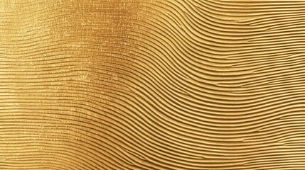 Fototapeta premium Beige background with golden lines, golden sand texture. Background for design and decoration. Abstract pattern of waves in gold color on the wall. Close-up view. 