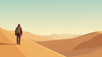 Fototapeta premium A Lone Traveler's Journey Across a Vast Desert