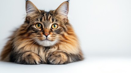 Portrait of a fluffy tabby cat with striking green eyes. Generative AI