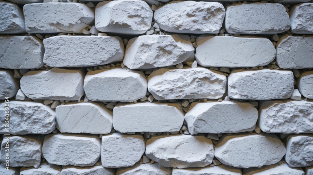 Poster textured white stone wall with irregular shapes and pebbles in between, suitable for background use,