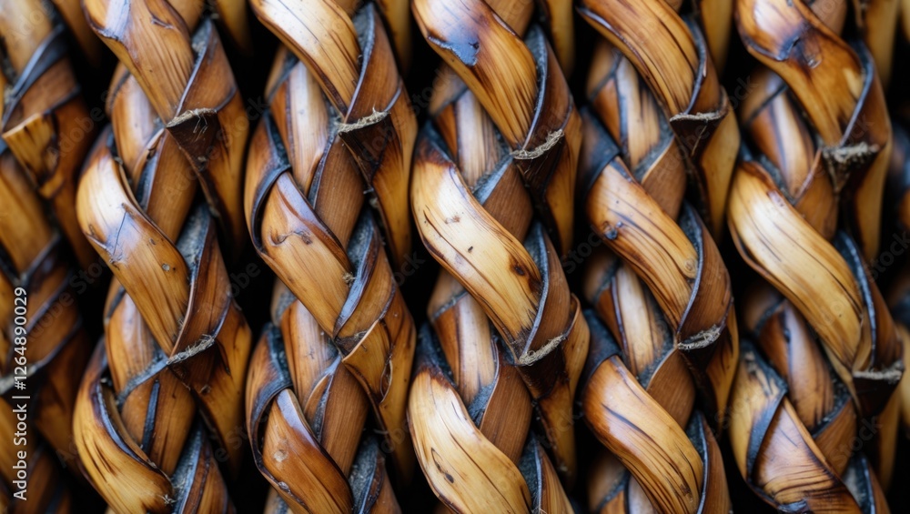 Aufkleber braided bamboo sticks texture close-up with warm brown tones and intricate patterns suitable for bac