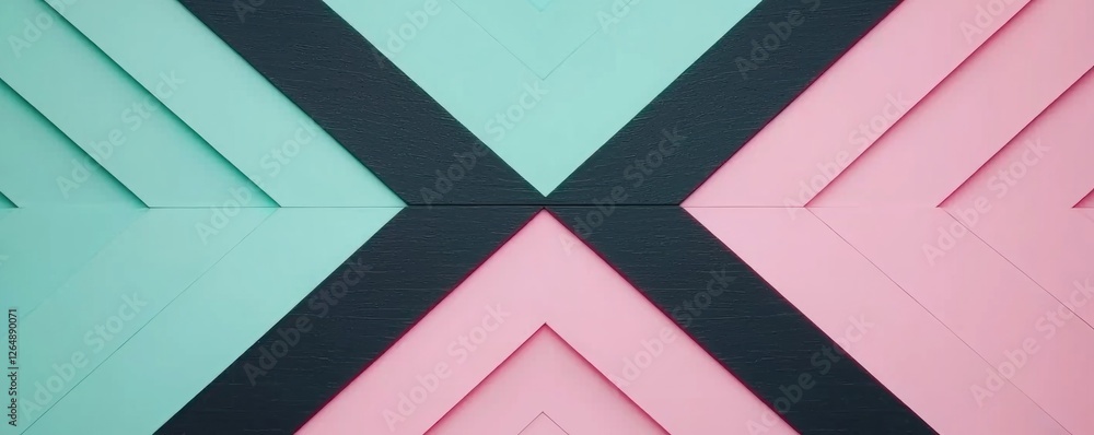 Poster colorful geometric pattern with intersecting lines in shades of pink, teal, and black for modern des