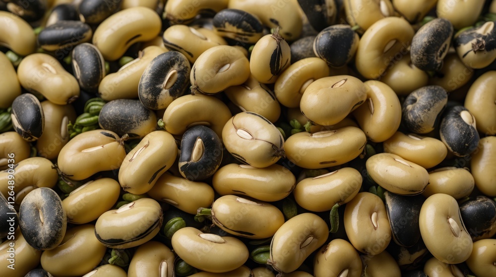 Poster Different varieties of dried beans and legumes in a close-up view with a focus on texture and color diversity Copy Space