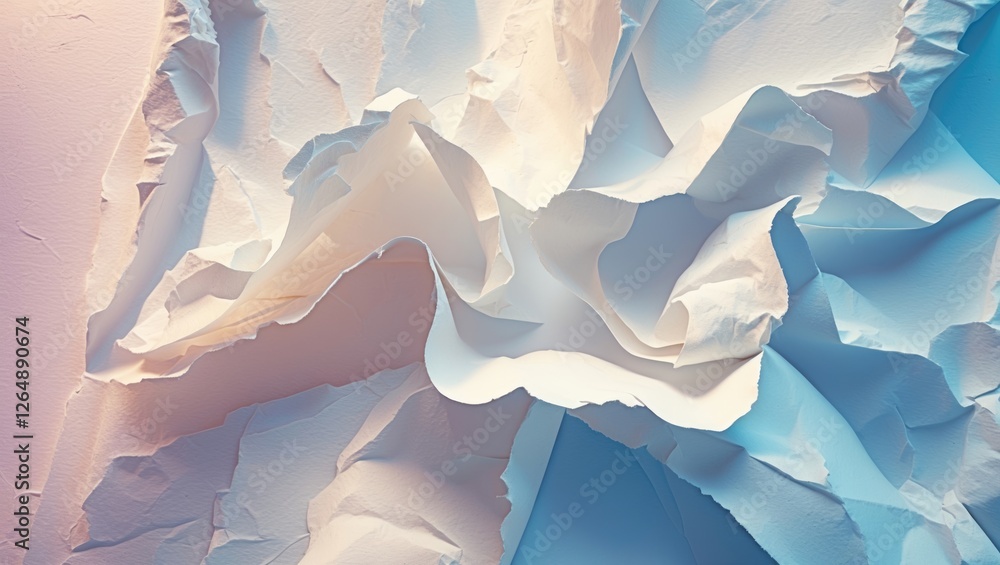 Poster Textured crumpled paper background in soft pastel colors with abstract folds and layers suitable for design elements and creative projects Copy Space