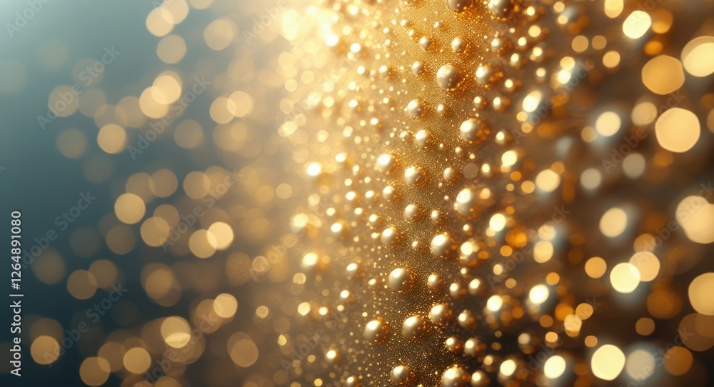 Poster Golden bokeh background with glittering light spheres and soft focus effect suitable for abstract designs and aesthetics Copy Space