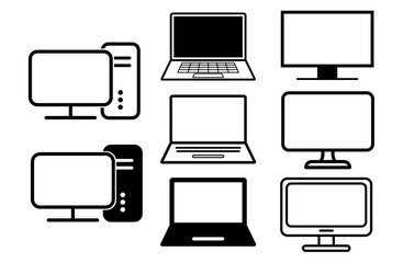 ノートPCとデスクトップPCの線画アイコン