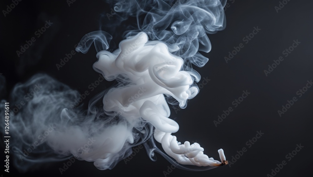 Fototapete white smoke swirling against a dark background with a cigarette butt, abstract pattern with ample co