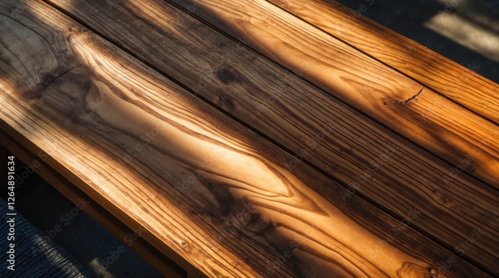Poster wooden tabletop with natural grain patterns and sunlight shadows copy space
