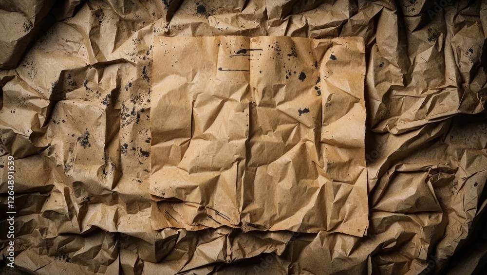 Aufkleber Crinkled brown paper texture background with empty space for text or graphics on worn sheet of paper
