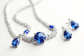 A beautiful blue and silver jewelry set featuring a bracelet, earrings, and beads, with a luxurious, shiny design perfect as a gift or accessory, highlighting elegance and beauty