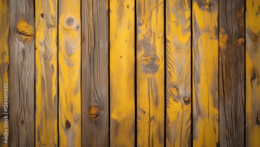 Poster Textured wooden planks in yellow and gray tones patterned background with natural knots and imperfections suitable for various design projects Copy Space