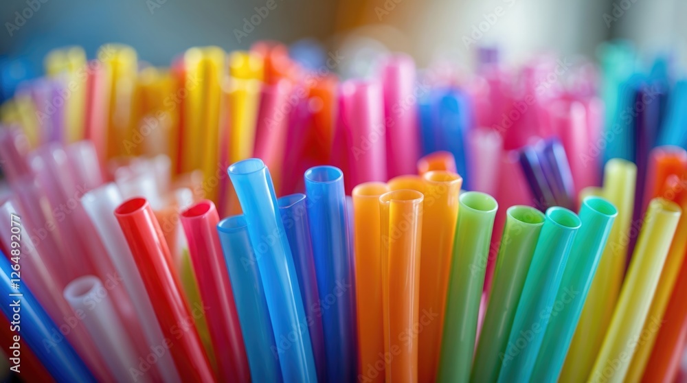 Poster colorful plastic drinking straws in various shades arranged densely creating a vibrant background wi