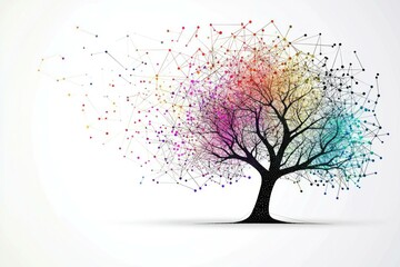 Abstract tree design with colorful connections, representing growth, nature, and technology integration in a vibrant, modern style