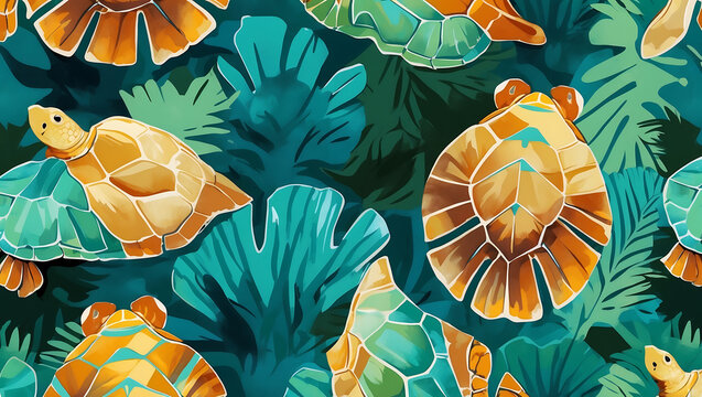 Exquisite Sea Turtle Shell Pattern with Vibrant, Bold Colors Capturing Oceanic Beauty