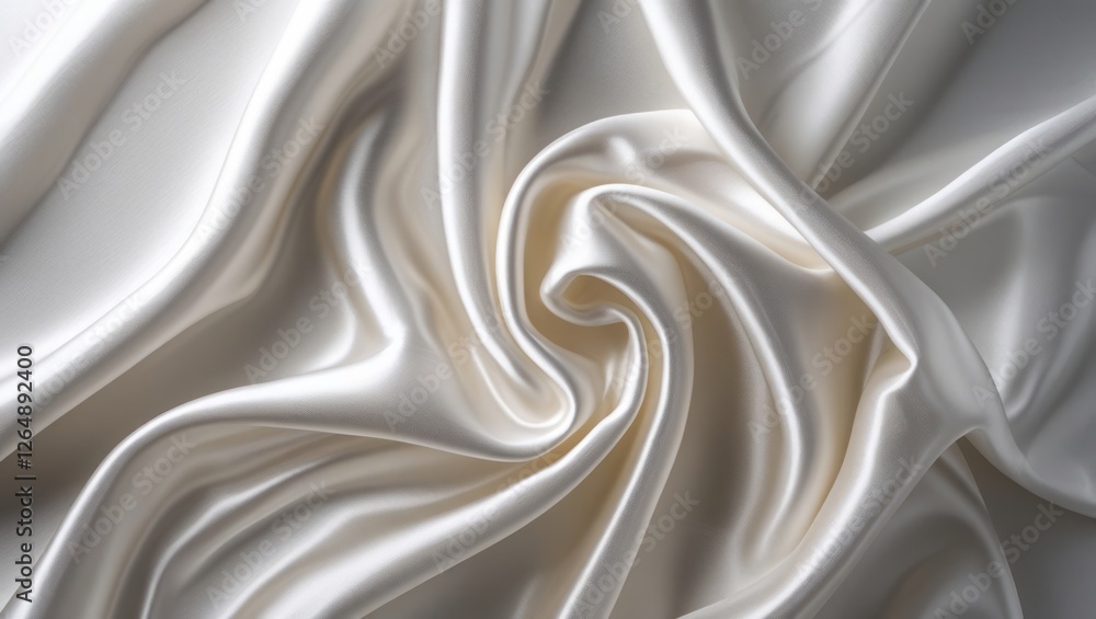Poster white satin fabric with smooth curls and folds texture background for textile design copy space