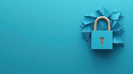 Blue Lock Surrounded by Paper Crumples on a Bright Background