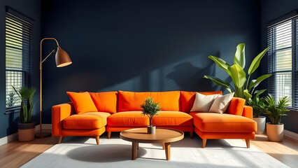 This contemporary living room boasts a comfortable sofa and stylish interior design