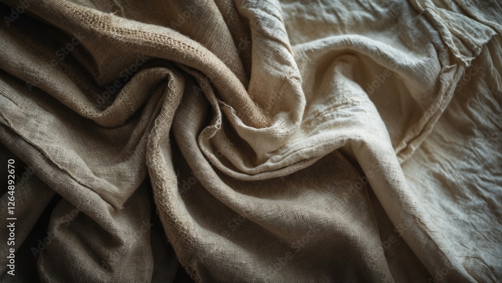 Aufkleber textured linen fabric in neutral colors with natural folds and creases for background use and textil