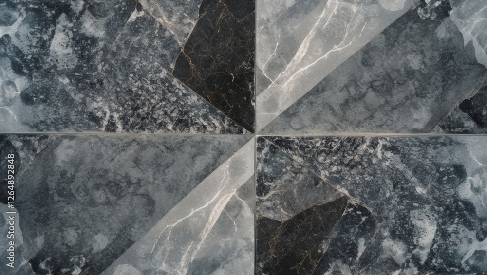 Aufkleber Textured marble floor tiles in geometric pattern with dark and light shades Copy Space