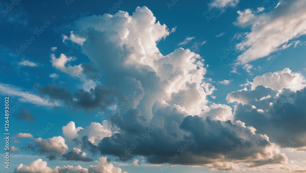 Aufkleber dramatic cumulus clouds in a blue sky with sunlight and shadows creating depth and texture copy spac