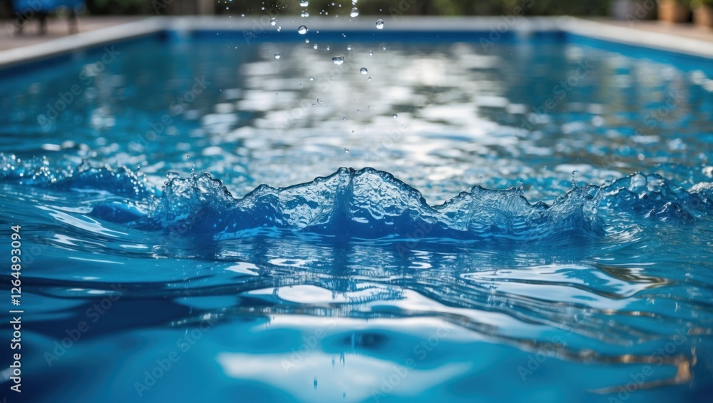 Poster water splash in a swimming pool with clear blue water and ripples against the surface creating dynam
