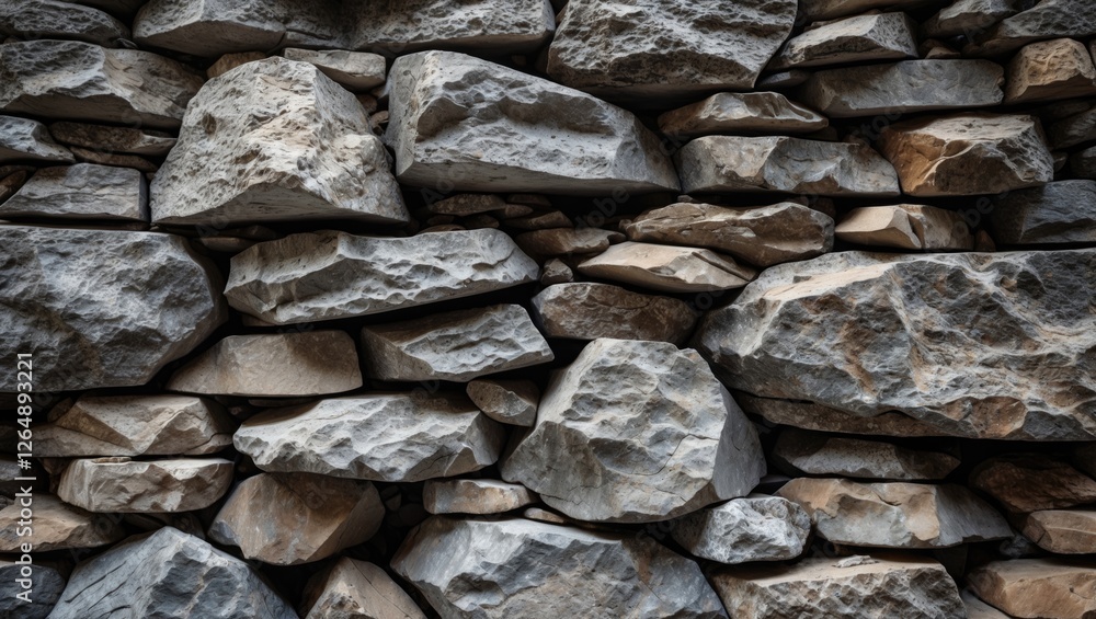 Poster textured background of assorted natural stones stacked irregularly displaying earthy tones and rough