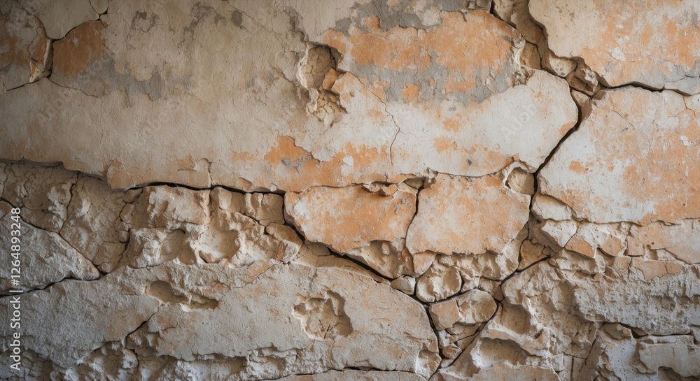 Poster cracked and peeling paint texture on an aged wall surface with muted colors and irregular patterns, 