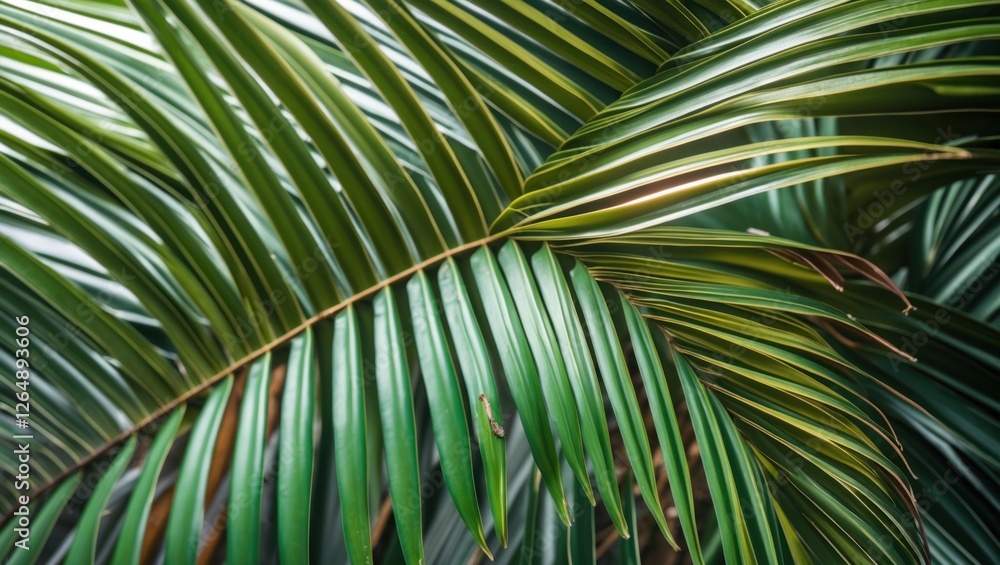 Aufkleber green palm leaves with distinct textures and patterns in a close-up composition showcasing natural d