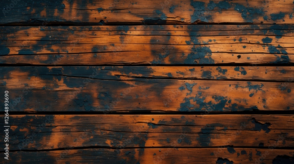 Poster Old weathered wood texture with dark burnt patches and grooves suitable for backgrounds and design projects Copy Space