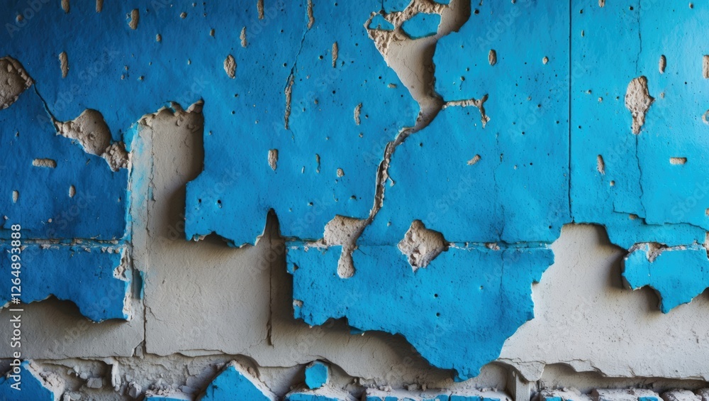 Poster peeling blue paint texture on a wall with exposed surface beneath showing weathered detail and rough