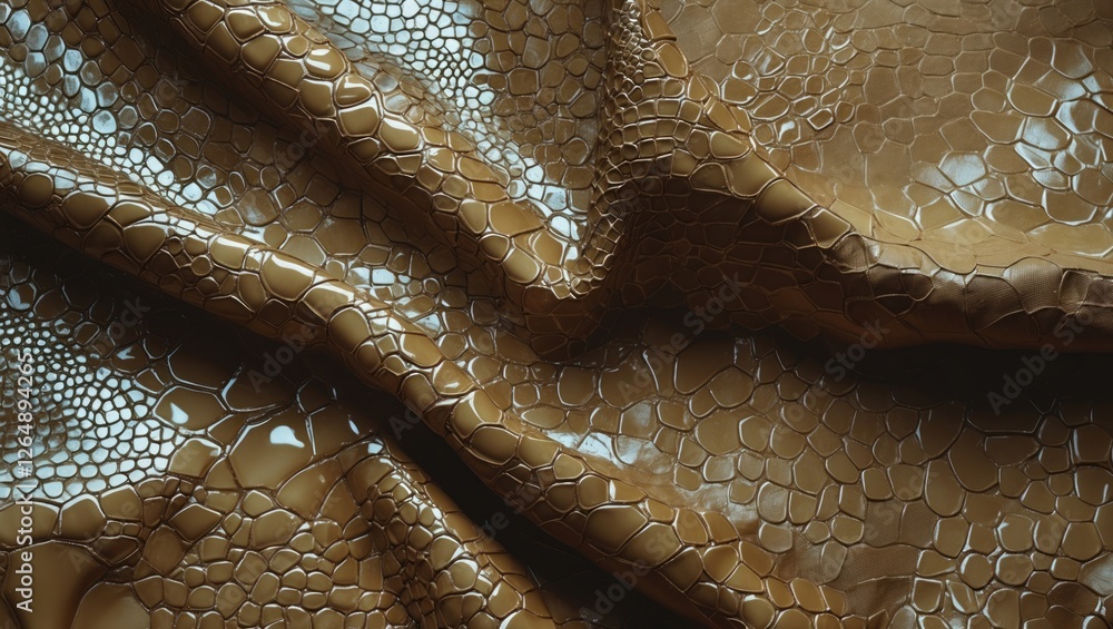Poster textured brown fabric with reptile skin pattern draped elegantly showcasing intricate details and sh