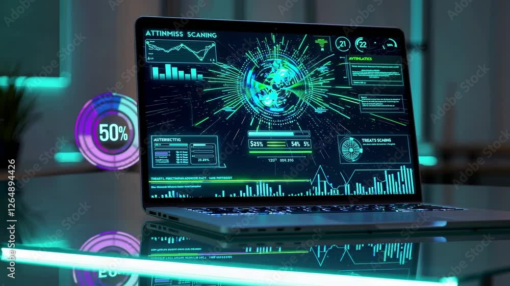Poster Digital analysis display reveals scanning progress in a high-tech workspace environment