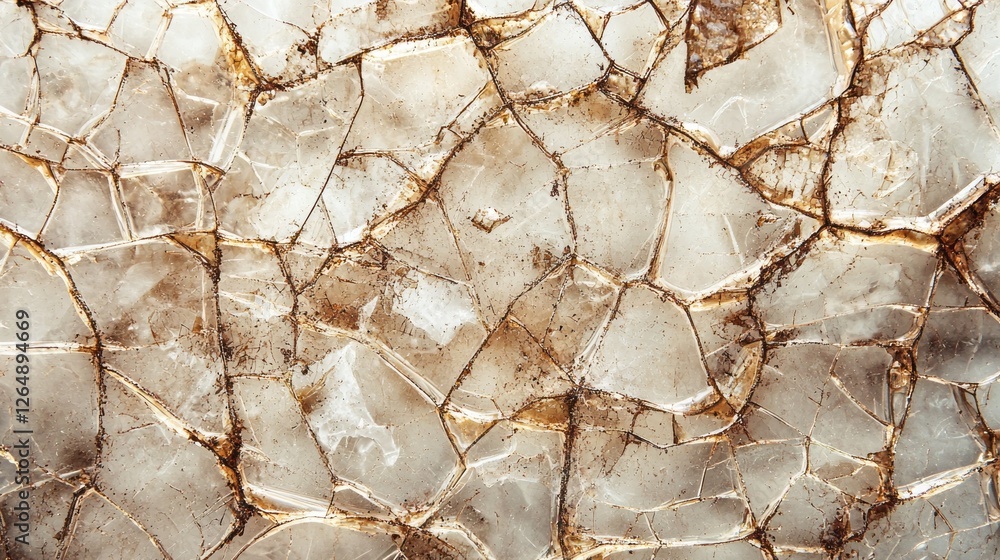 Aufkleber Scattered shards of broken glass lie across a surface, catching the light and creating intricate reflections