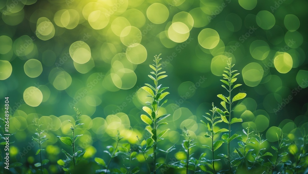 Aufkleber Green foliage with bokeh background depicting light patterns and depth of field in natural outdoor setting Copy Space