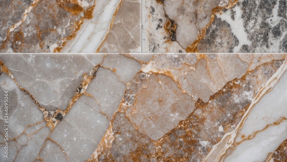 Aufkleber Marble texture background with natural stone patterns in gray and beige tones featuring golden veining suitable for various design applications