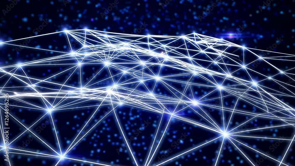 Poster exploring the intricate world of digital networks in a night sky filled with stars