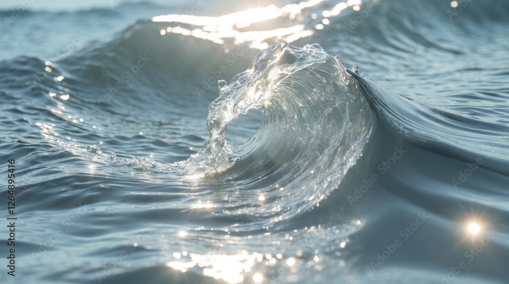 Aufkleber Close-up of ocean wave with sunlight reflecting off the surface creating sparkling highlights and soft ripples against a blurred background Copy Space