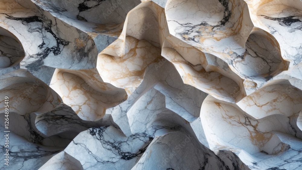 Aufkleber Abstract layered marble texture with smooth curves and varying shades of gray and gold, suitable for backgrounds and design projects. Copy Space
