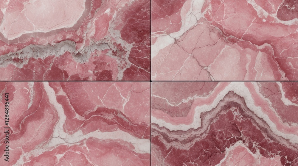 Poster pink marble texture background with white and darker red veins four tiles arranged for interior desi