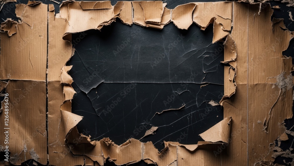 Leinwandbilder Torn cardboard frame with black background and textured edges creating a vintage look and ample copy space for text placement