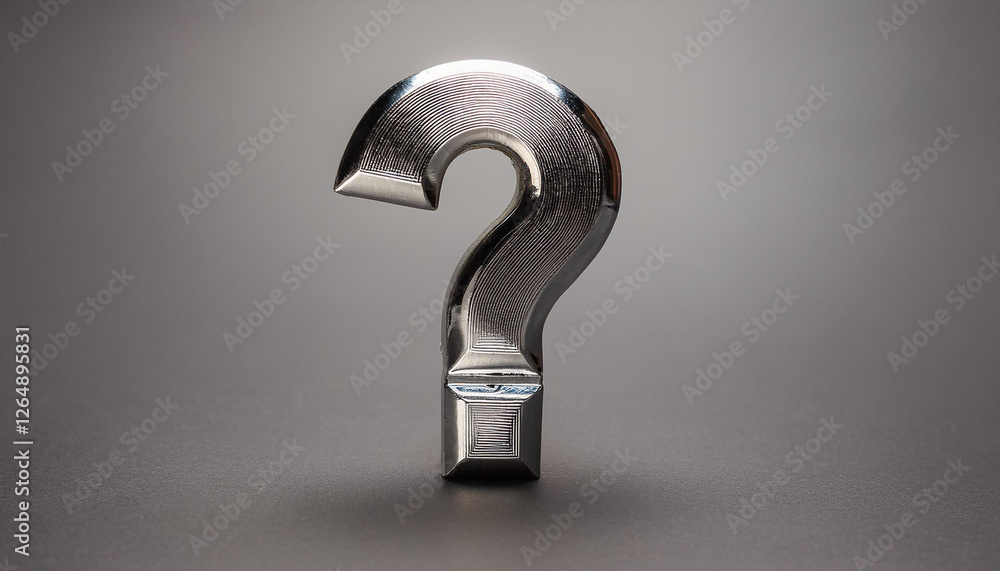 Aufkleber shiny silver or chrome question mark on gray background. faq and qa. problem solution.