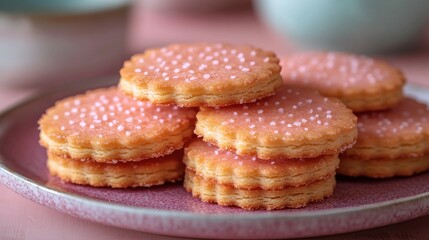 A Stack of Delicious Pink Sugar Cookies on a Plate