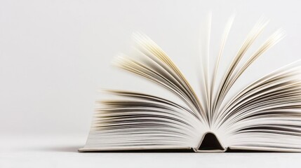 Fototapeta premium Open Book With Fanned Pages On White Surface