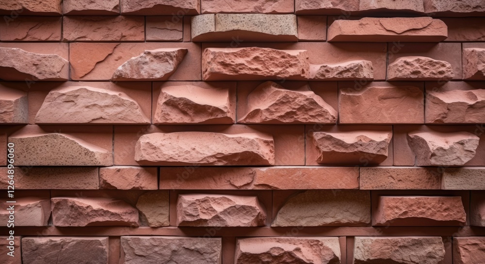 Poster Textured red stone and brick wall surface with uneven stones and blocks arranged in a pattern Copy Space