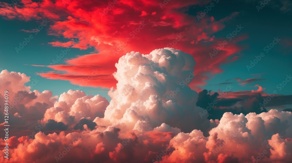 Poster vibrant sunset clouds with shades of red orange and blue against a clear sky ideal for backgrounds a