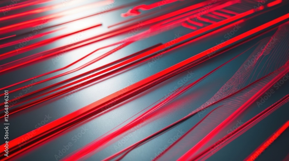 Fototapete Abstract background design featuring dynamic red lines over a sleek blue surface with Copy Space for text placement.